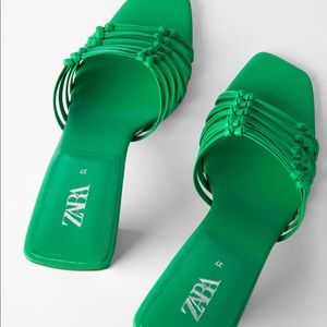 ZARA KNOTTED LEATHER HEELED SLIDES